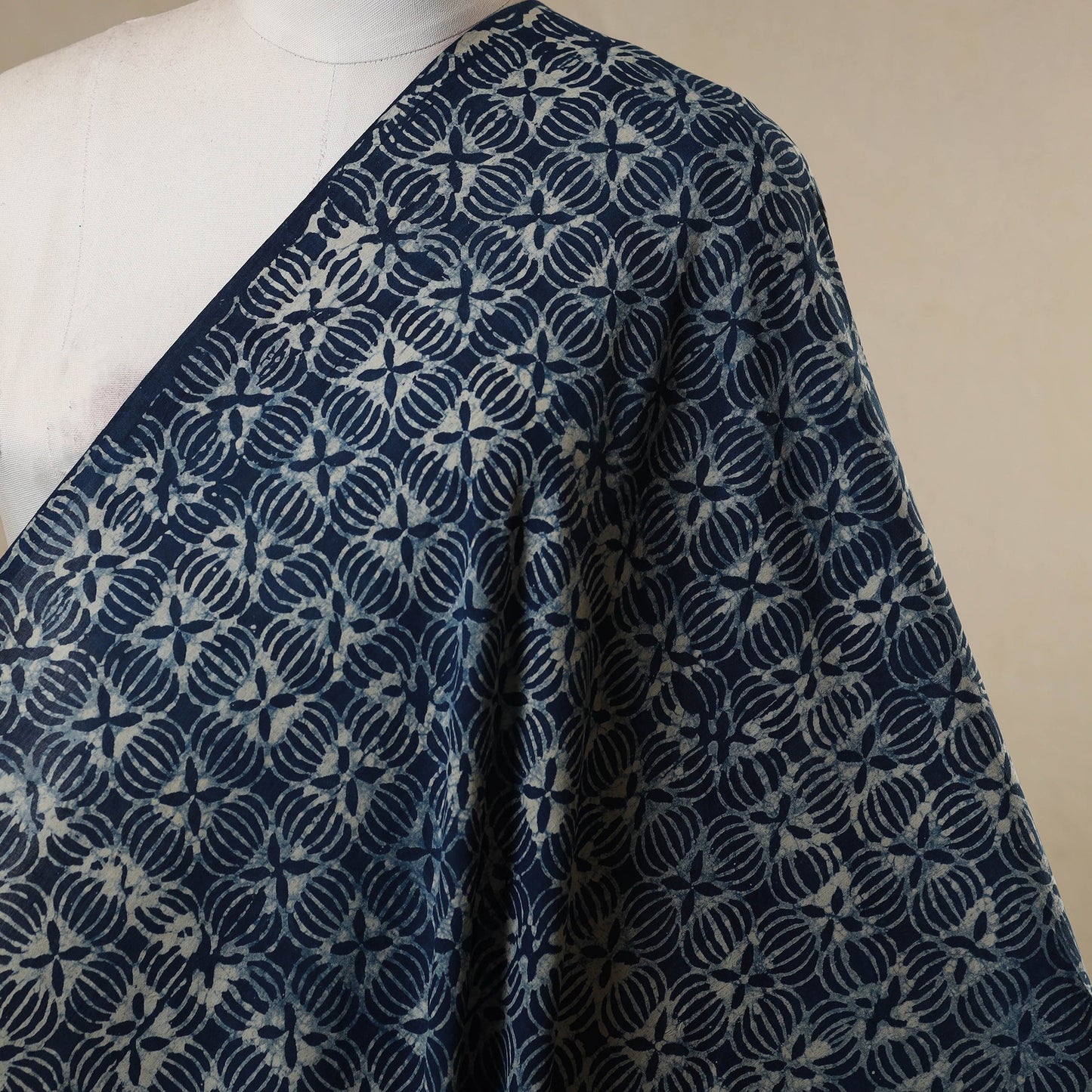 Blue - natural dyed cotton indigo bagru fabric 07