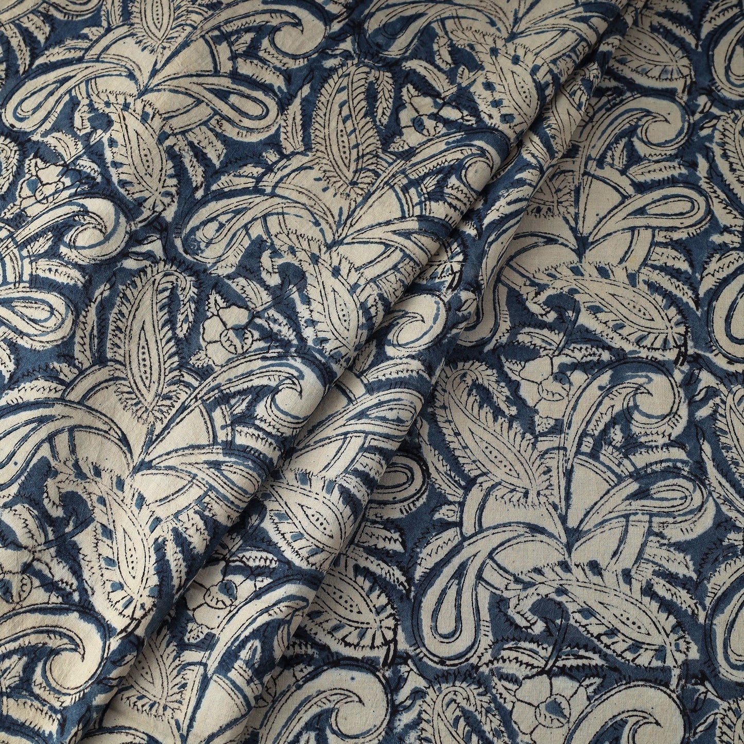  Blue Natural Dyed Block Print Cotton Kalamkari Fabric