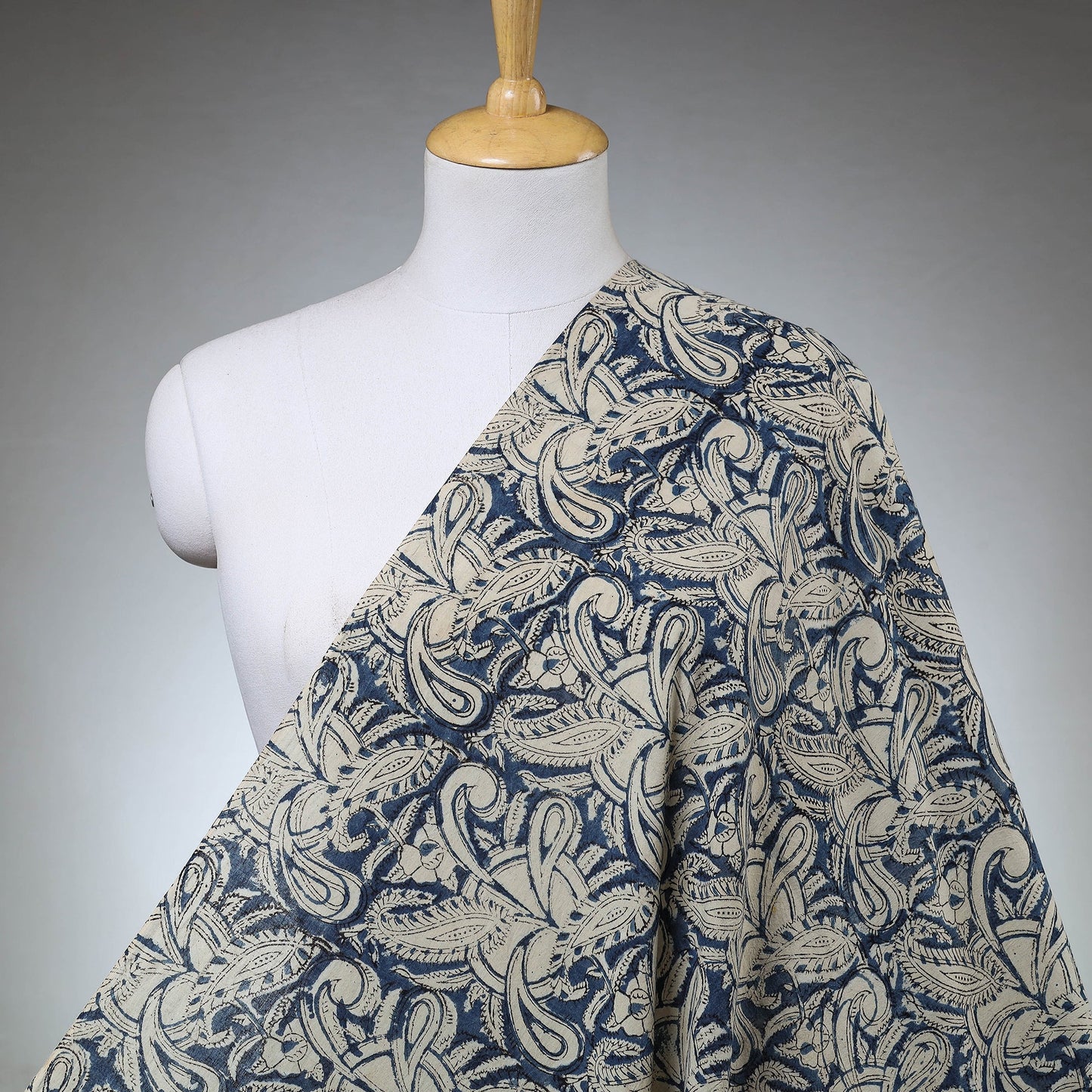  Blue Natural Dyed Block Print Cotton Kalamkari Fabric