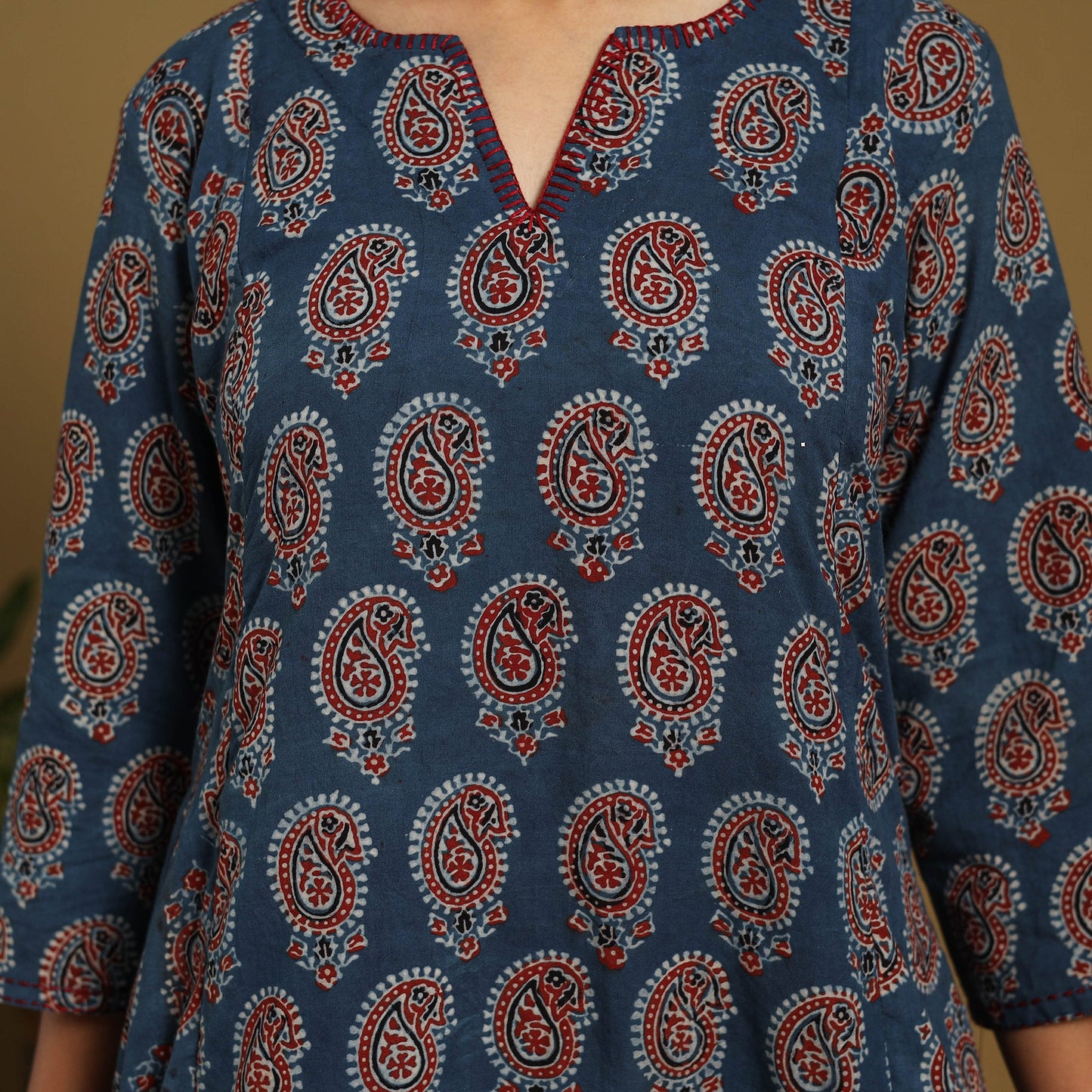 Blue Natural Dyed Block Print Cotton Ajrakh Kurta Set (Set of 3)