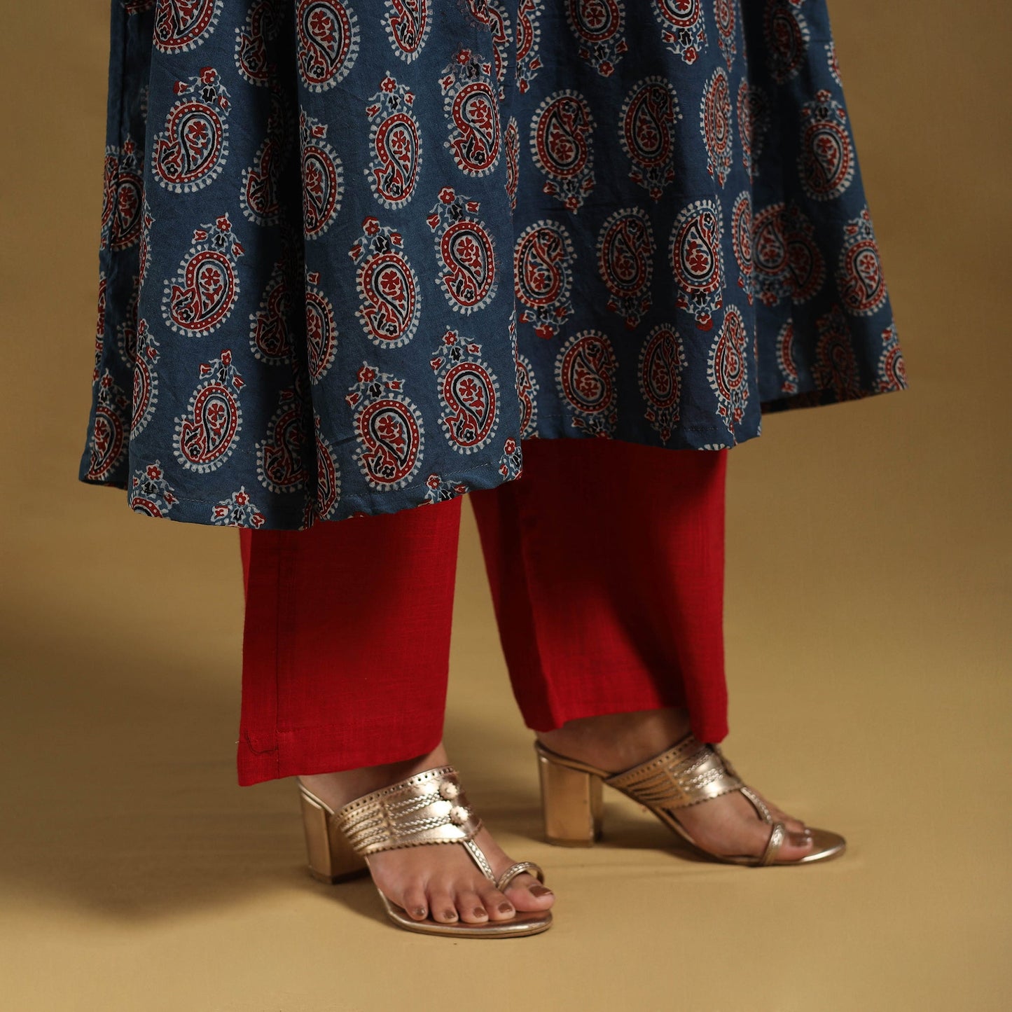 Blue Natural Dyed Block Print Cotton Ajrakh Kurta Set (Set of 3)