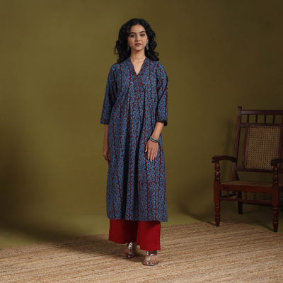 Blue - natural dyed cotton a-line bagh kurta 10