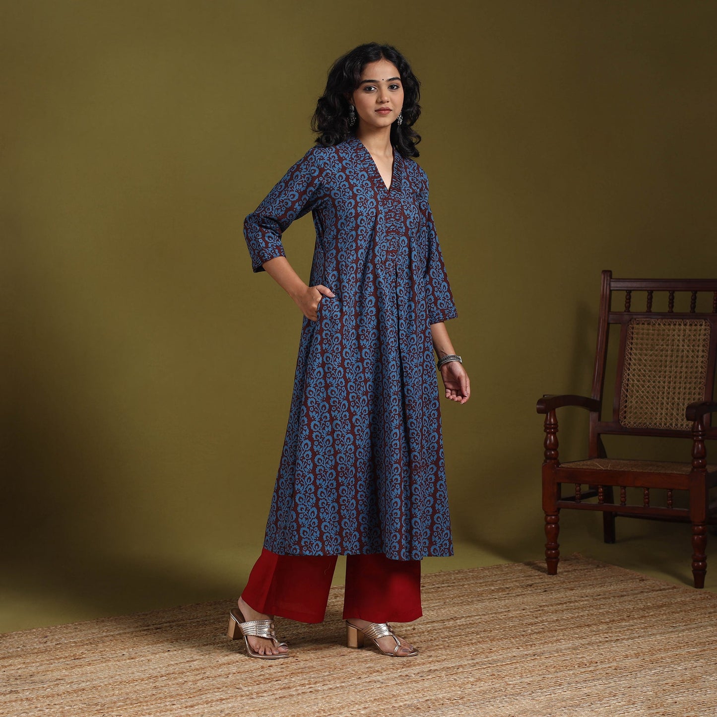 Blue - natural dyed cotton a-line bagh kurta 10