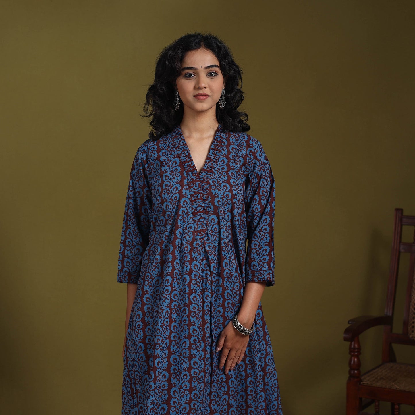 Blue - natural dyed cotton a-line bagh kurta 10