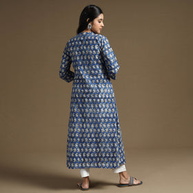Blue Block Print Natural Dyed Cotton A-Line Bagru Kurta 