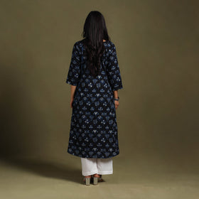 Blue Block Print Natural Dyed Cotton A-Line Bagru Kurta
