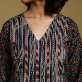 Blue - natural dyed cotton a-line hand kurta 16