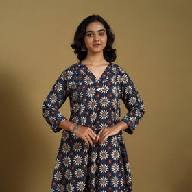 Blue - natural dyed cotton a-line hand kurta