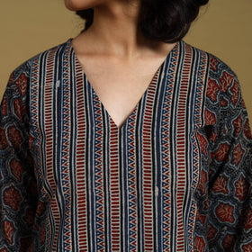 Blue - natural dyed cotton a-line hand kurta 16