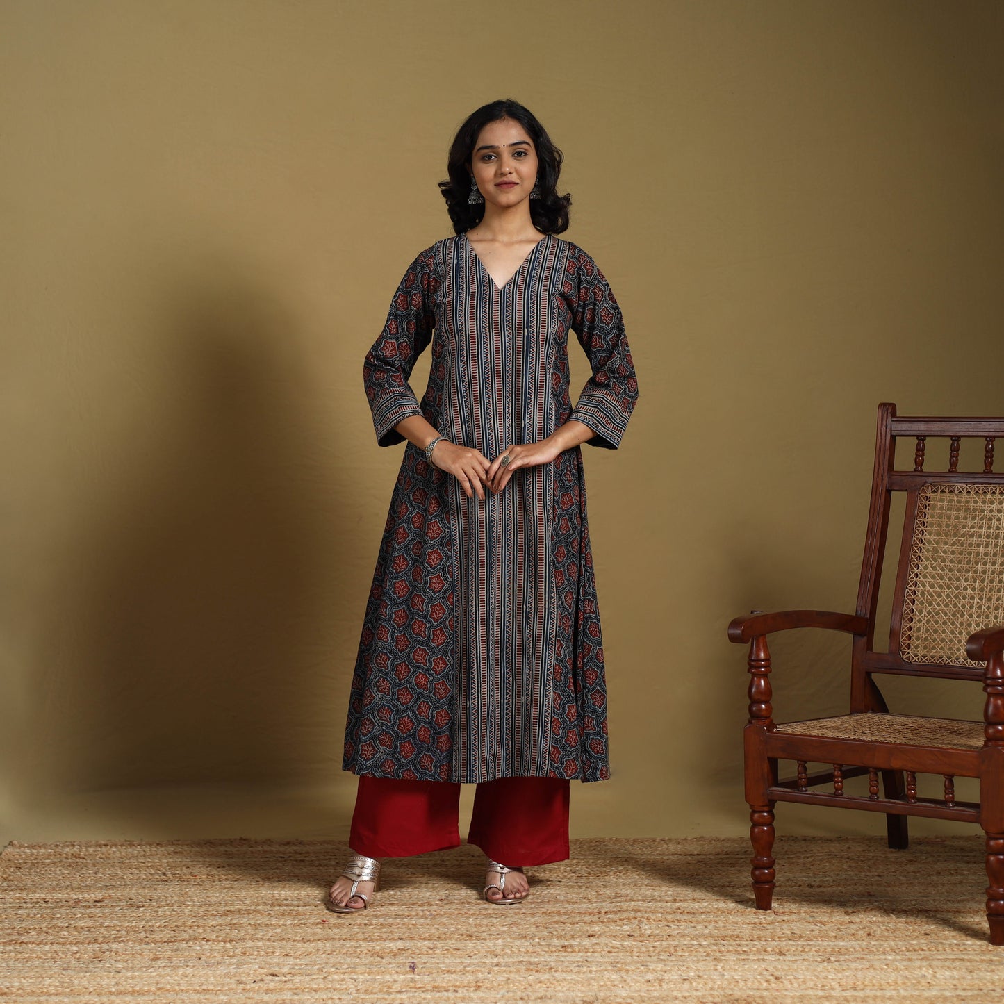 Blue - natural dyed cotton a-line hand kurta 16