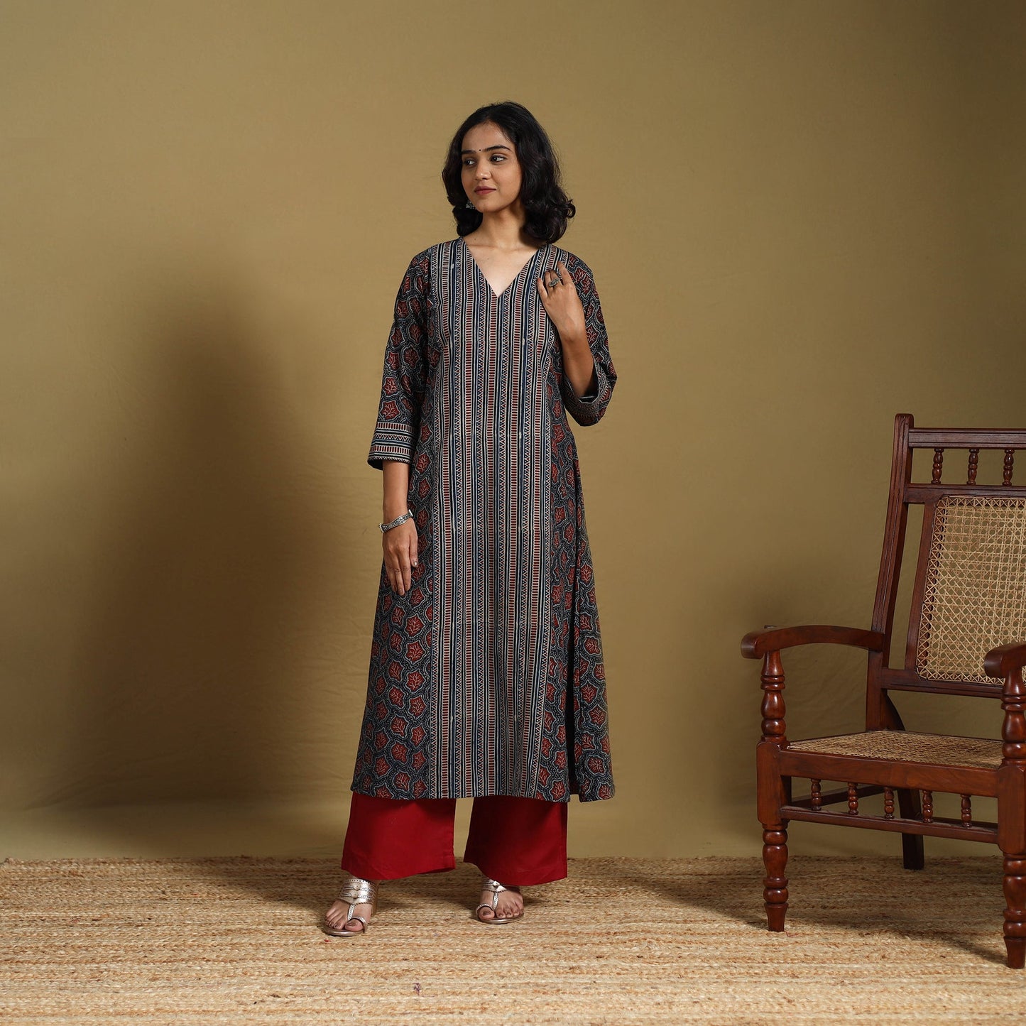 Blue - natural dyed cotton a-line hand kurta 16
