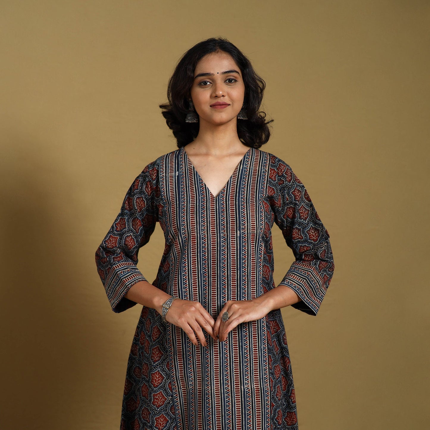 Blue - natural dyed cotton a-line hand kurta 16