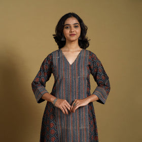 Blue - natural dyed cotton a-line hand kurta 16