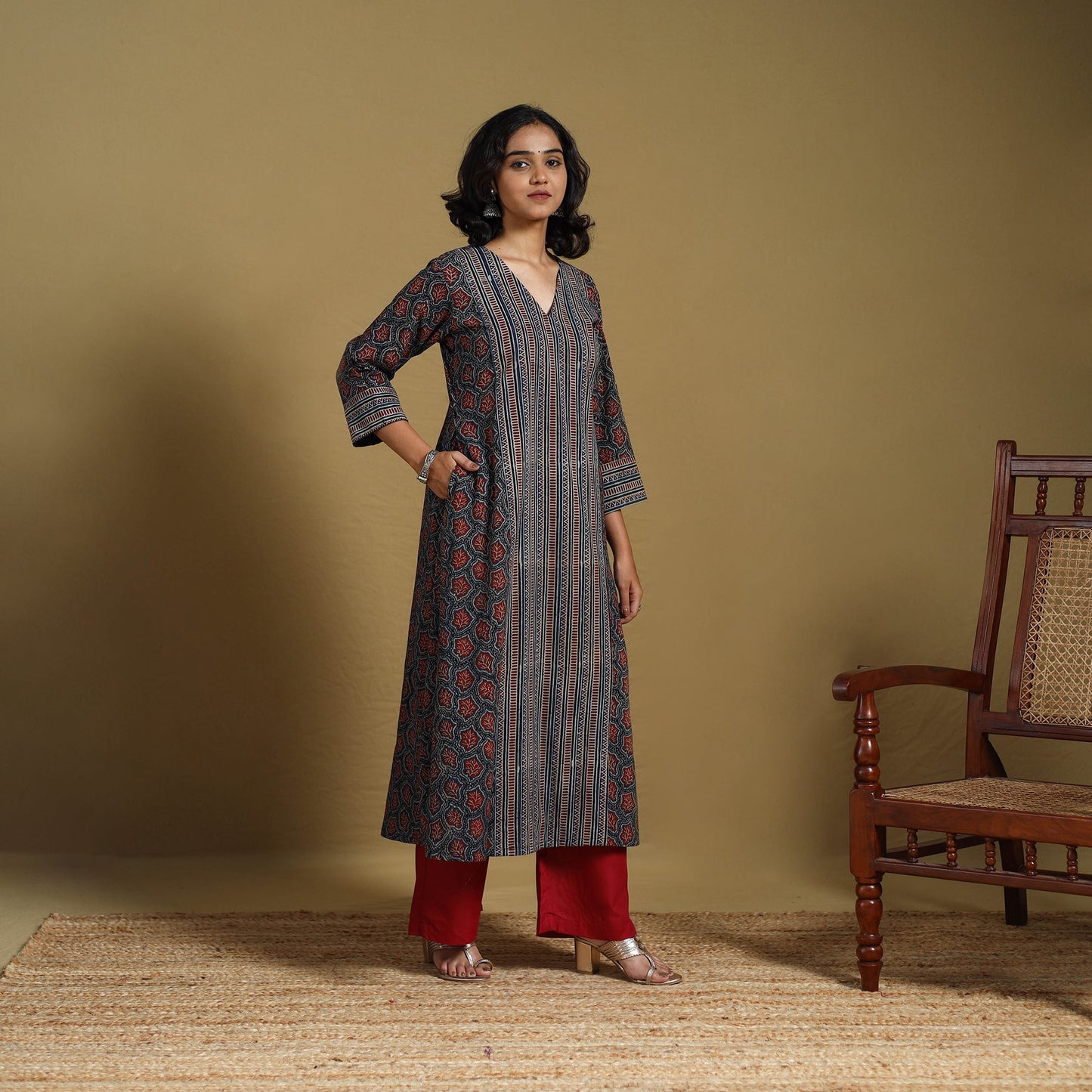 Blue - natural dyed cotton a-line hand kurta 16