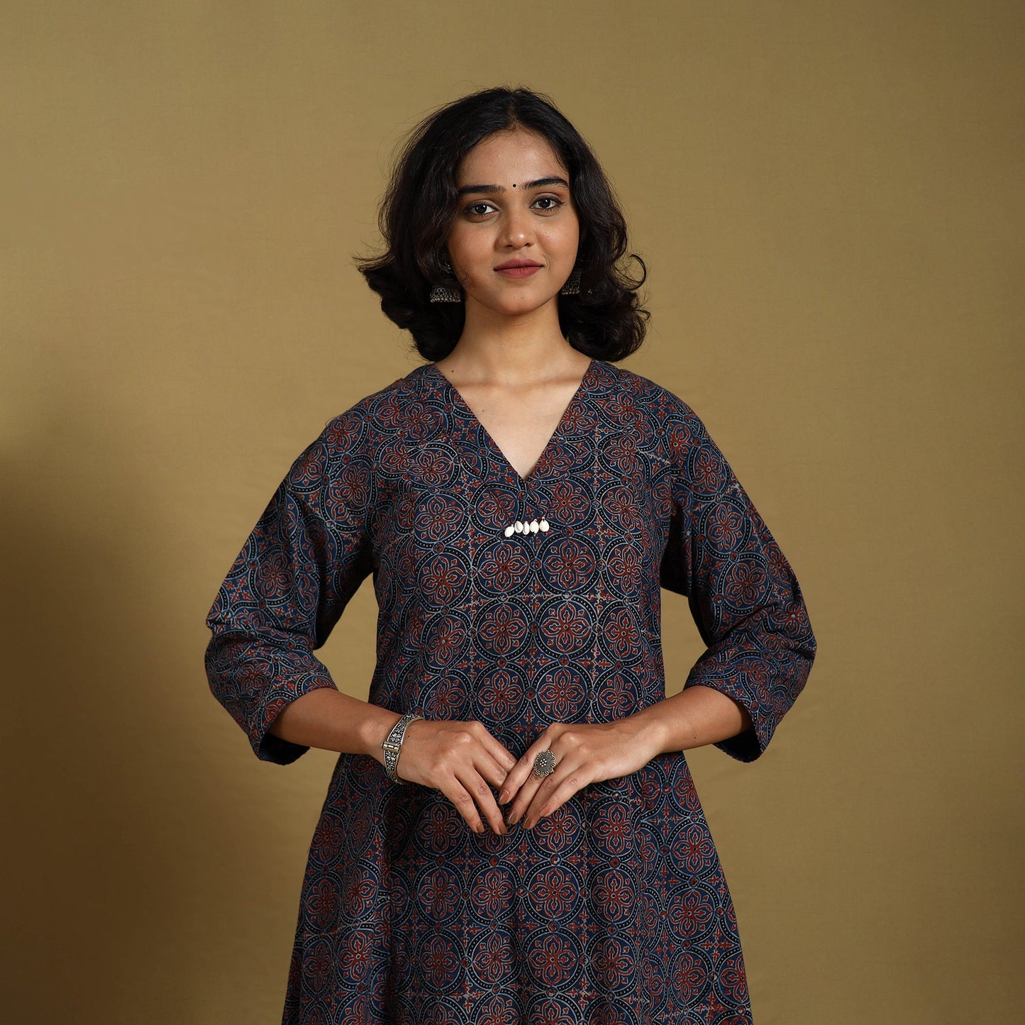 Blue - natural dyed cotton a-line hand kurta