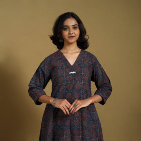 Blue - natural dyed cotton a-line hand kurta
