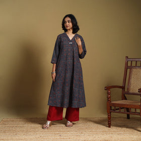 Blue - natural dyed cotton a-line hand kurta