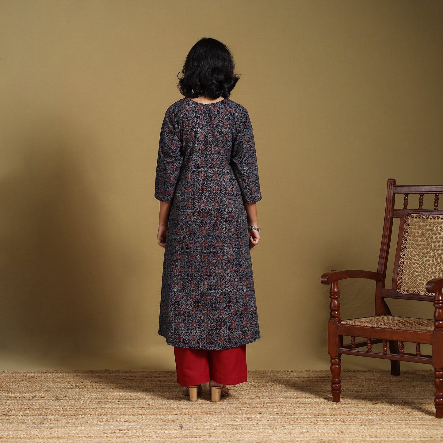 Blue - natural dyed cotton a-line hand kurta