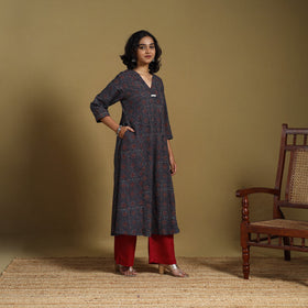 Blue - natural dyed cotton a-line hand kurta