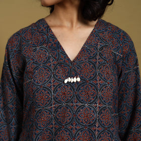 Blue - natural dyed cotton a-line hand kurta