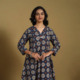 Blue - natural dyed cotton a-line hand kurta