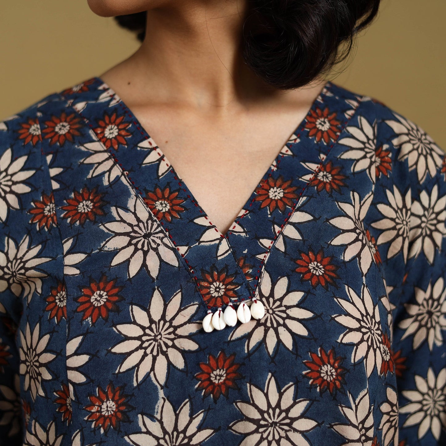 Blue - natural dyed cotton a-line hand kurta