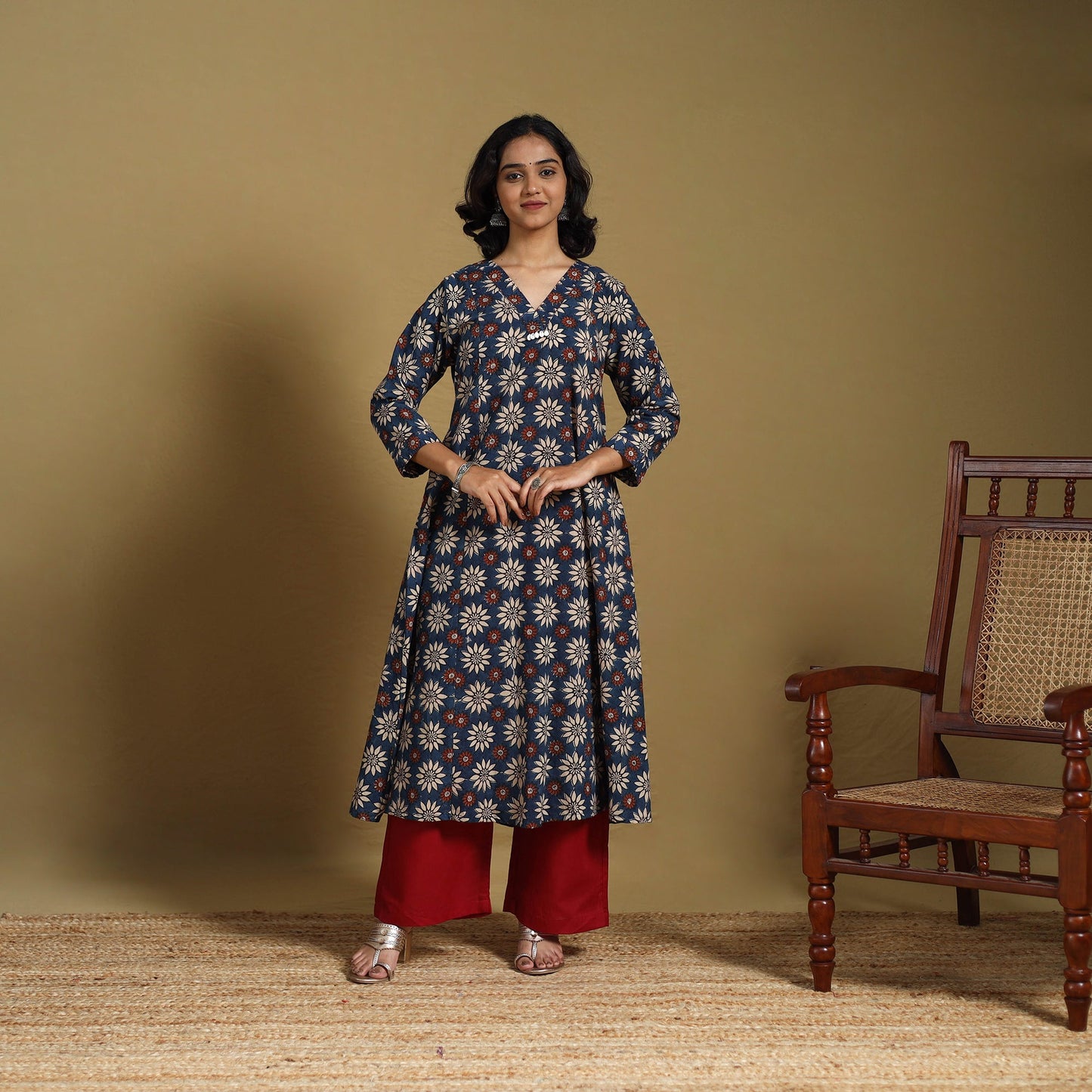 Blue - natural dyed cotton a-line hand kurta