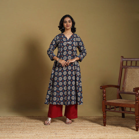 Blue - natural dyed cotton a-line hand kurta