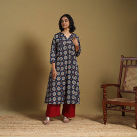 Blue - natural dyed cotton a-line hand kurta