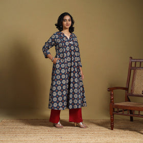 Blue - natural dyed cotton a-line hand kurta
