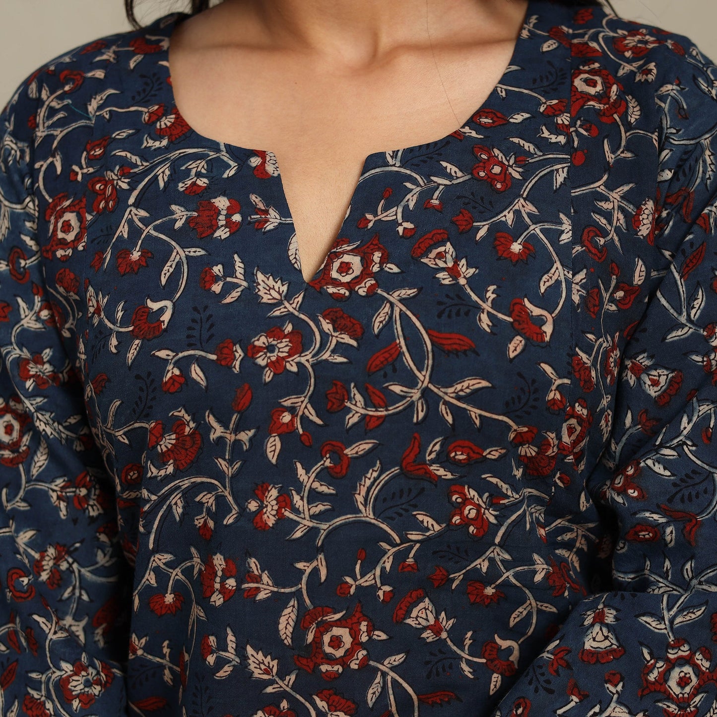 Blue Block Print Natural Dyed Cotton A-Line Ajrakh Kurta