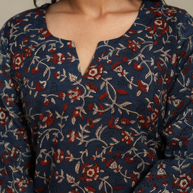 Blue Block Print Natural Dyed Cotton A-Line Ajrakh Kurta