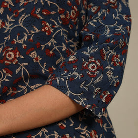 Blue Block Print Natural Dyed Cotton A-Line Ajrakh Kurta