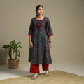 Blue Block Print Natural Dyed Cotton A-Line Ajrakh Kurta