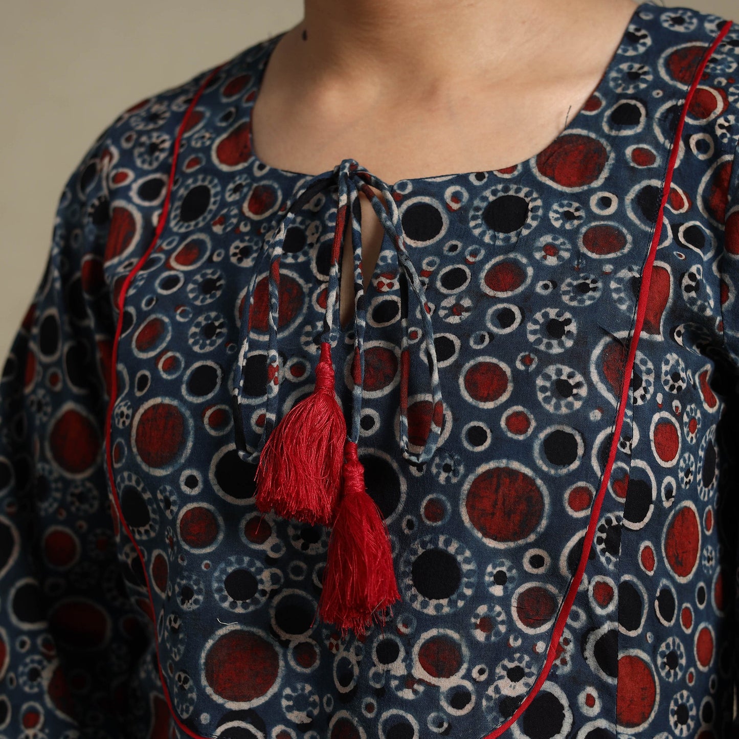 Blue Block Print Natural Dyed Cotton A-Line Ajrakh Kurta