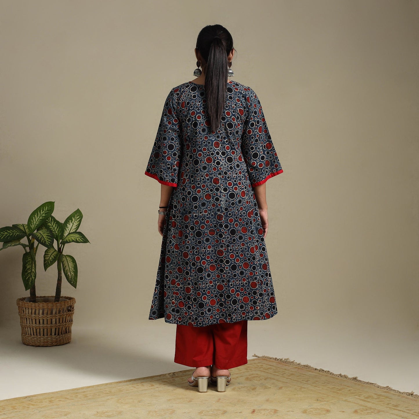 Blue Block Print Natural Dyed Cotton A-Line Ajrakh Kurta