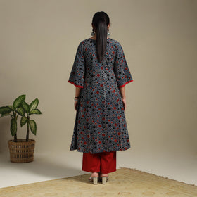 Blue Block Print Natural Dyed Cotton A-Line Ajrakh Kurta
