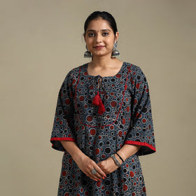 Blue Block Print Natural Dyed Cotton A-Line Ajrakh Kurta