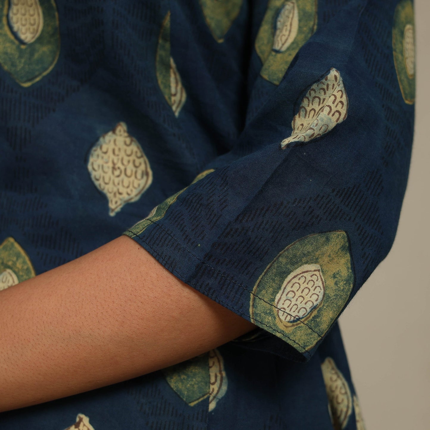 Blue Block Print Natural Dyed Cotton A-Line Ajrakh Kurta