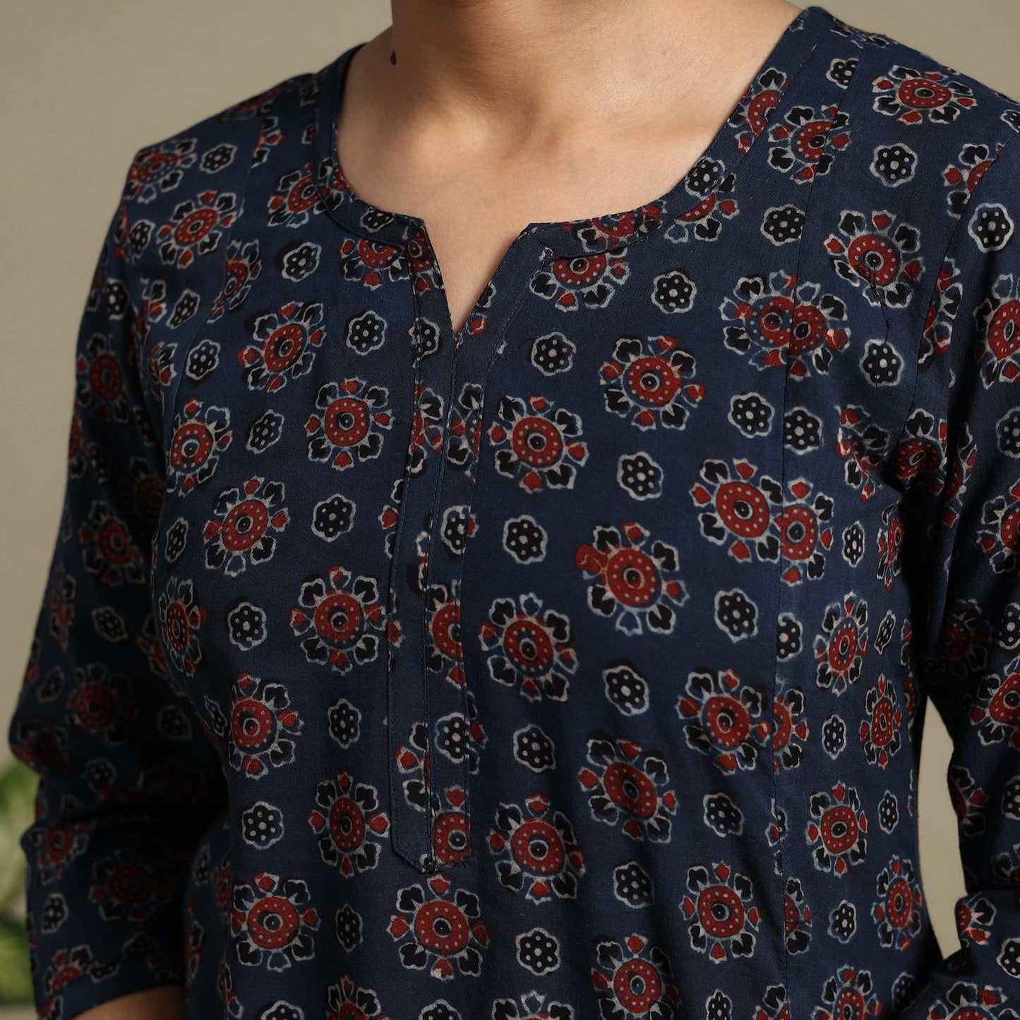 Blue Block Print Natural Dyed Cotton A-Line Ajrakh Kurta