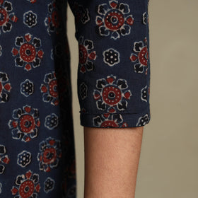 Blue Block Print Natural Dyed Cotton A-Line Ajrakh Kurta