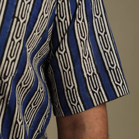 Blue Natural Dyed Block Print Cotton Men Half Sleeve Bagru Shirt