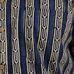 Blue Natural Dyed Block Print Cotton Men Half Sleeve Bagru Shirt