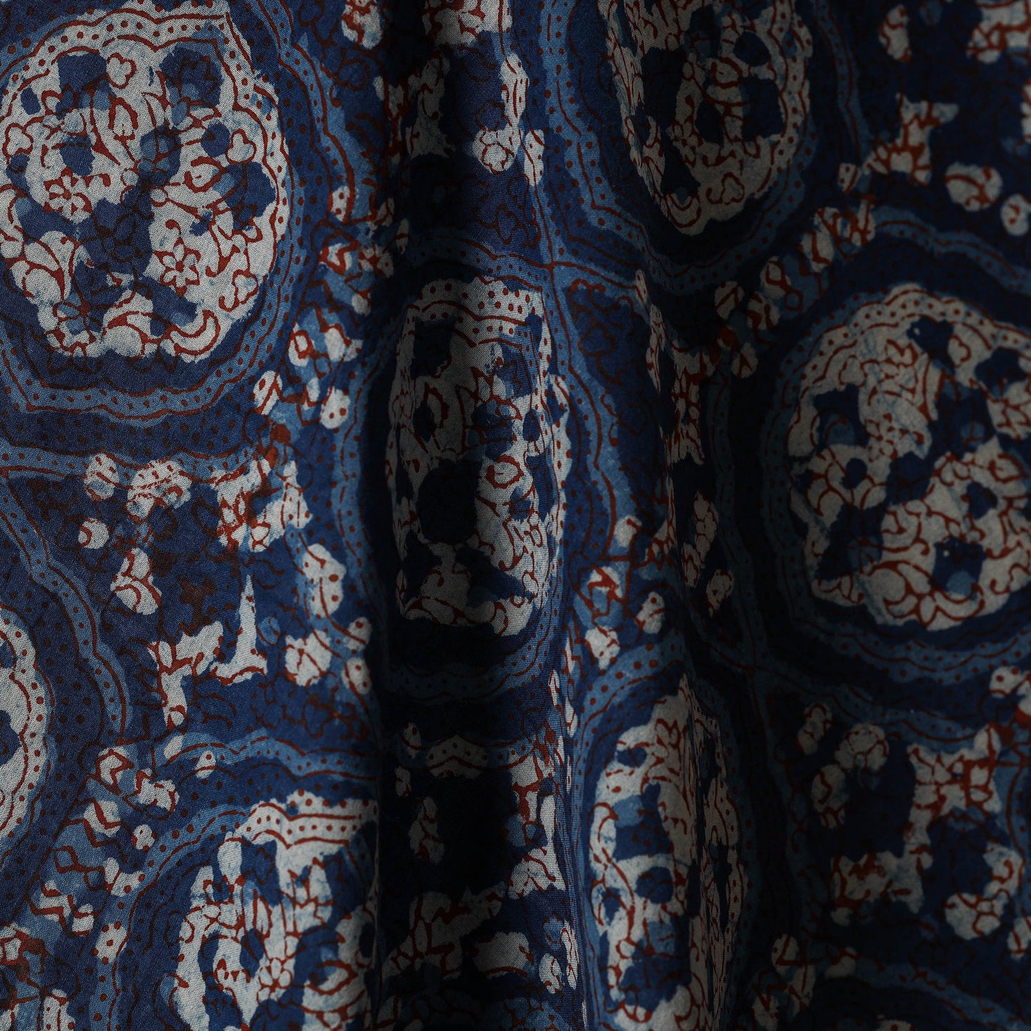 Blue - natural dyed cotton nandana fabric 02 - handcrafted