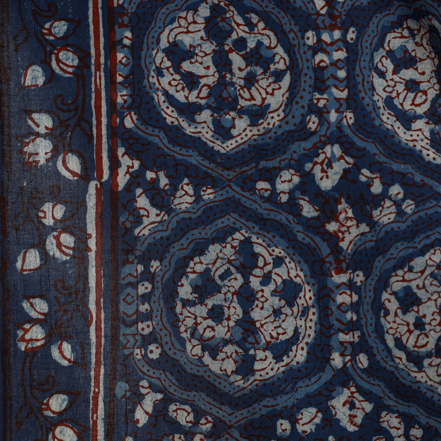 Blue - natural dyed cotton nandana fabric 02 - handcrafted