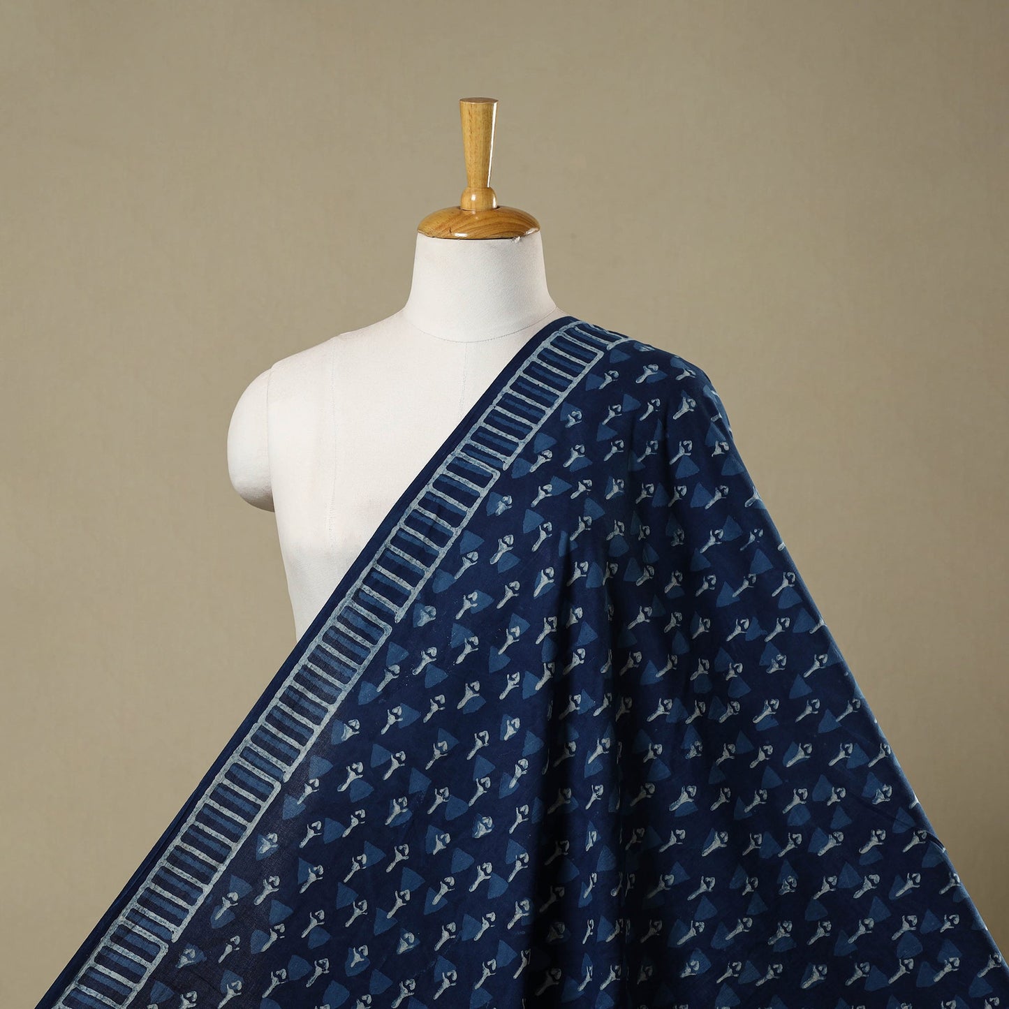 Blue - natural dyed cotton nandana fabric 03 - handcrafted