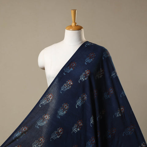 Blue - natural dyed cotton nandana fabric 04 - handcrafted