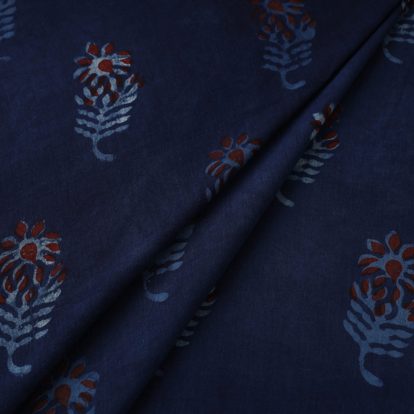 Blue - natural dyed cotton nandana fabric 04 - handcrafted