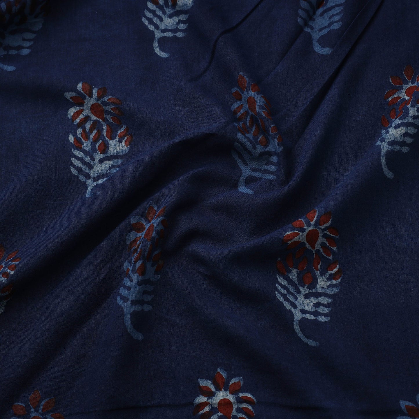 Blue - natural dyed cotton nandana fabric 04 - handcrafted