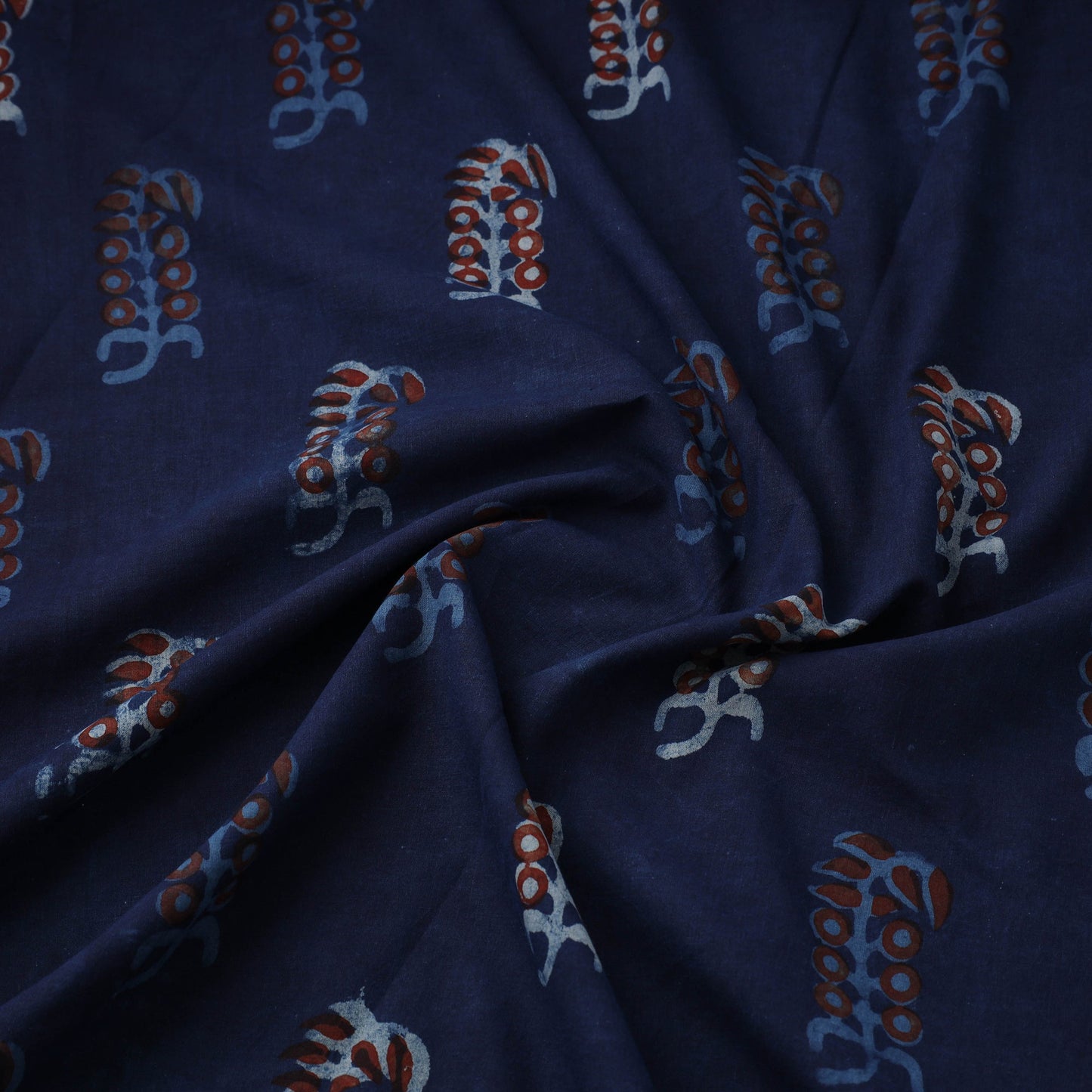 Blue Natural Dyed Block Print Cotton Nandana Fabric